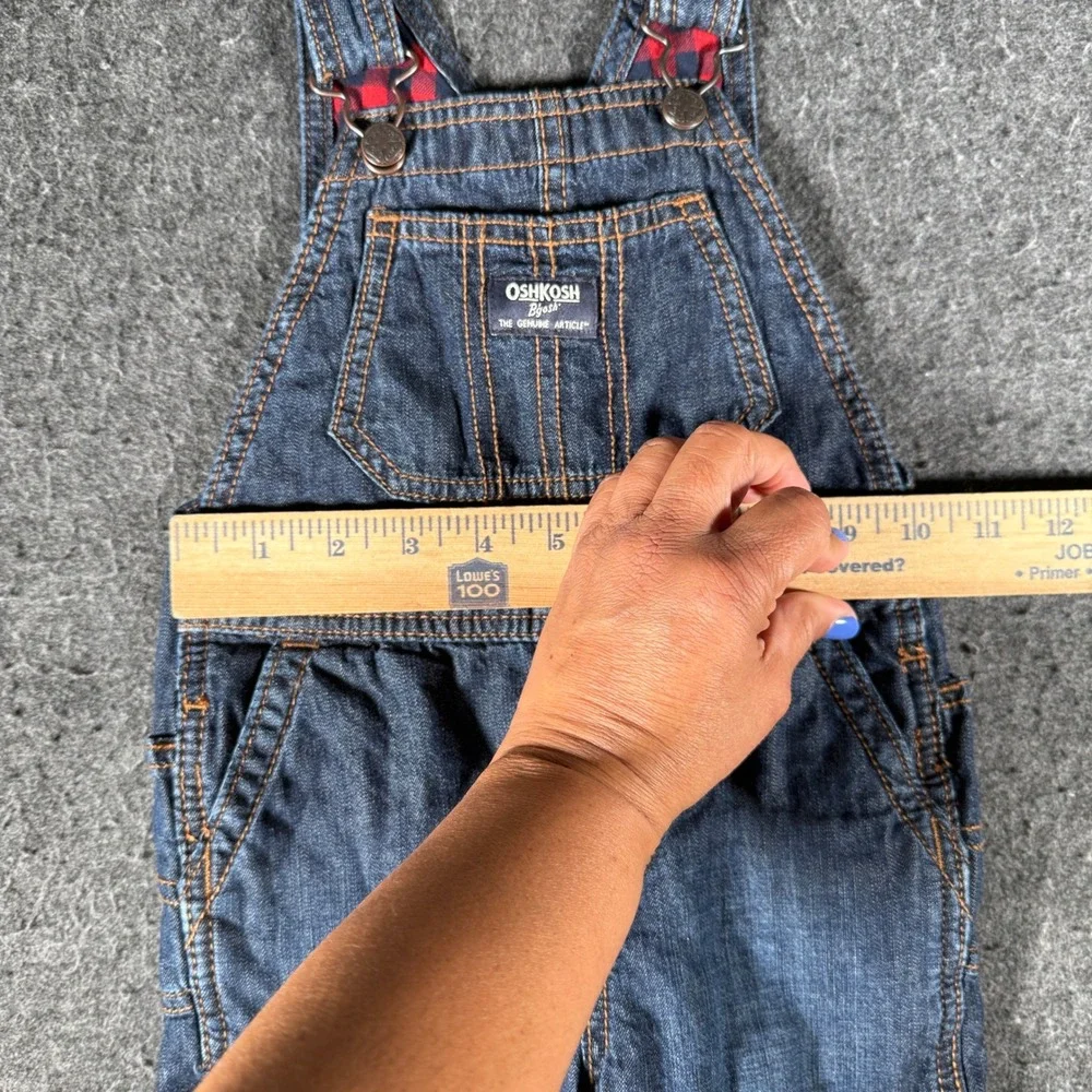 OshKosh Bgosh Kids 24M Flannel Lined Denim Overalls Blue Plaid Carpenter Bibs